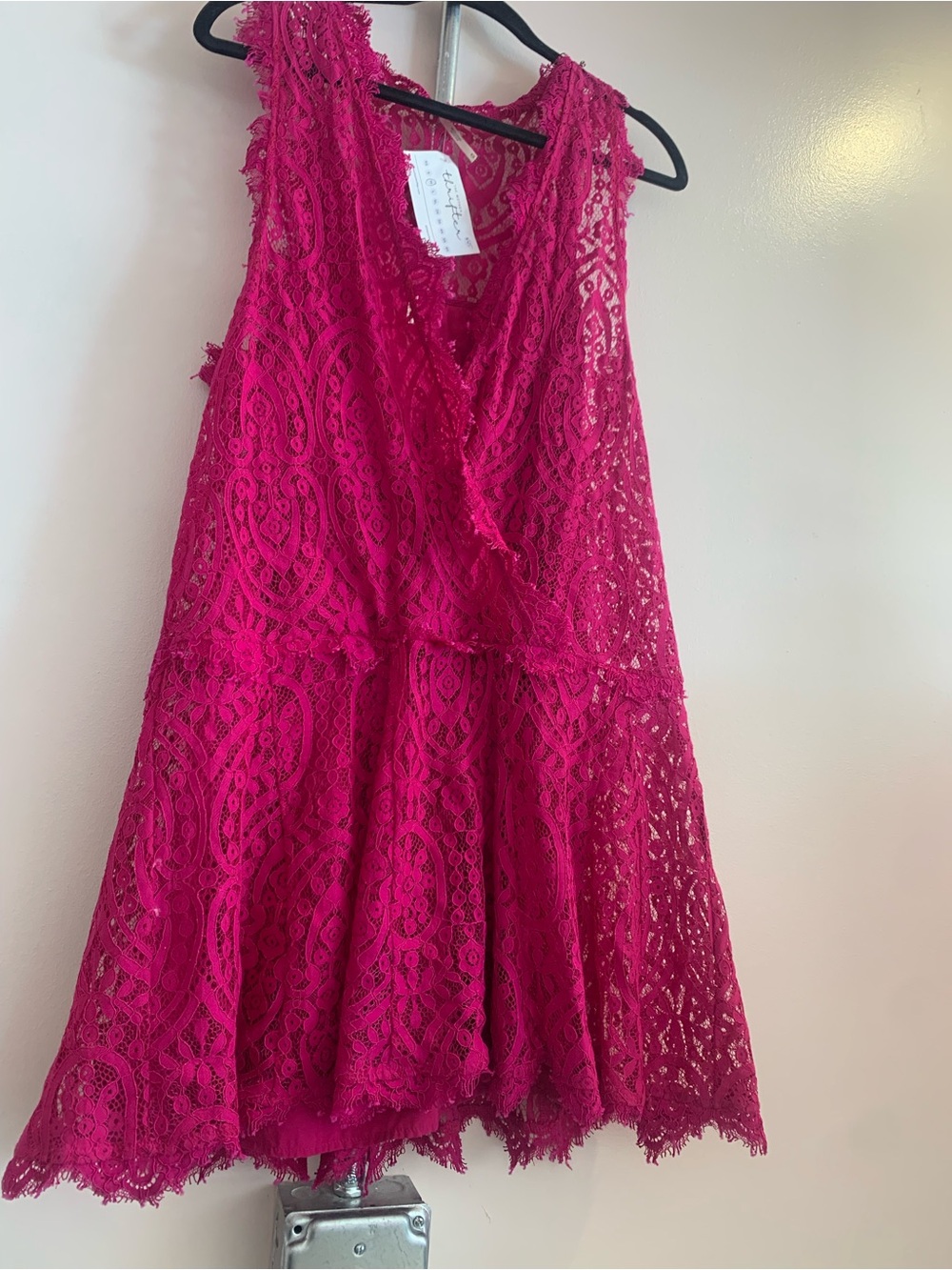 Free People Fuchsia Lace V-Neck Mini Dress